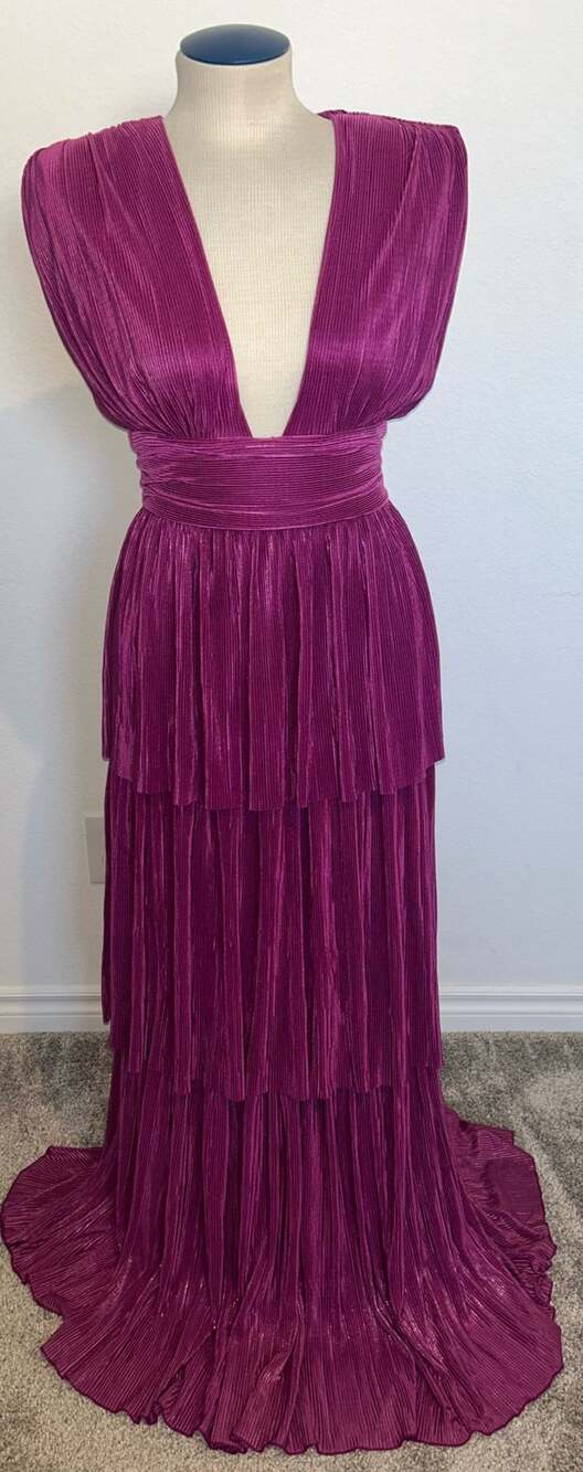 Sabina Musayev Judith Metallic Plisse Tiered Maxi Dress